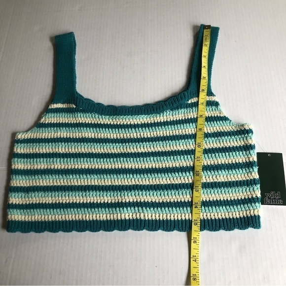 Wild Fable Juniors Stripe Scoop Neck Crochet Sweater Knit Cropped Tank Top Sz  L - Picture 10 of 14